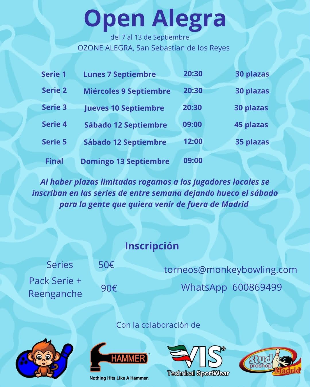 Open Alegra — series, horarios, plazas e inscripción